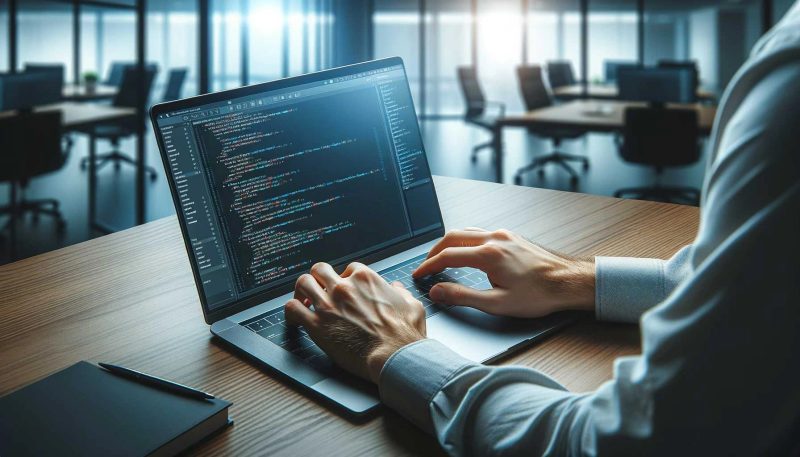 Developer working at a keyboard