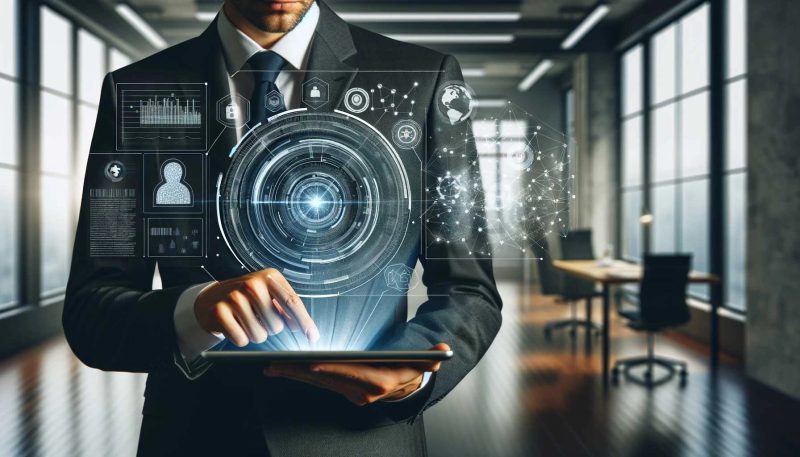 Engineer interacting with a holographic display